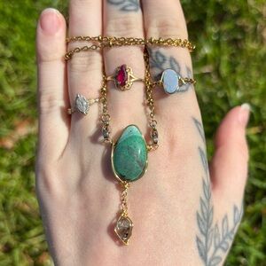 Chrysocolla and herk diamond interchangeable necklace